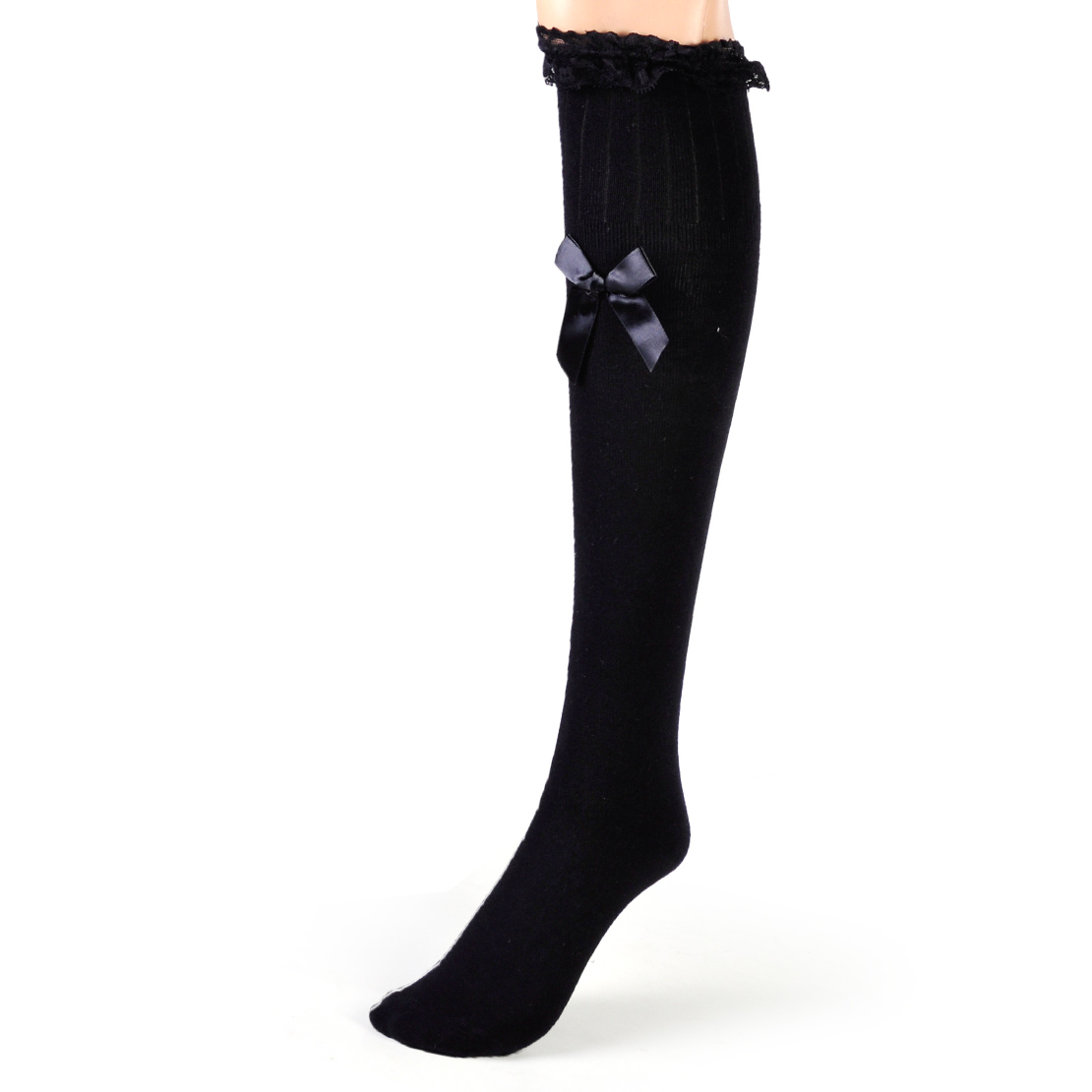 knee high black bow socks