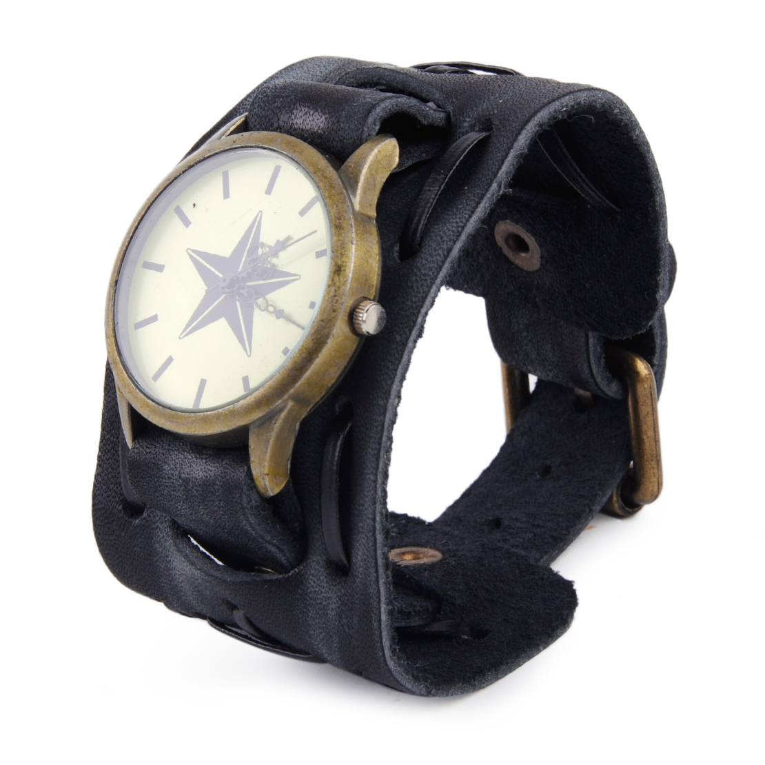 Retro Cool Punk Wrist Strap Watch Wide Leather WristBand Bracelet Cuff Men Women - Picture 9 of 10