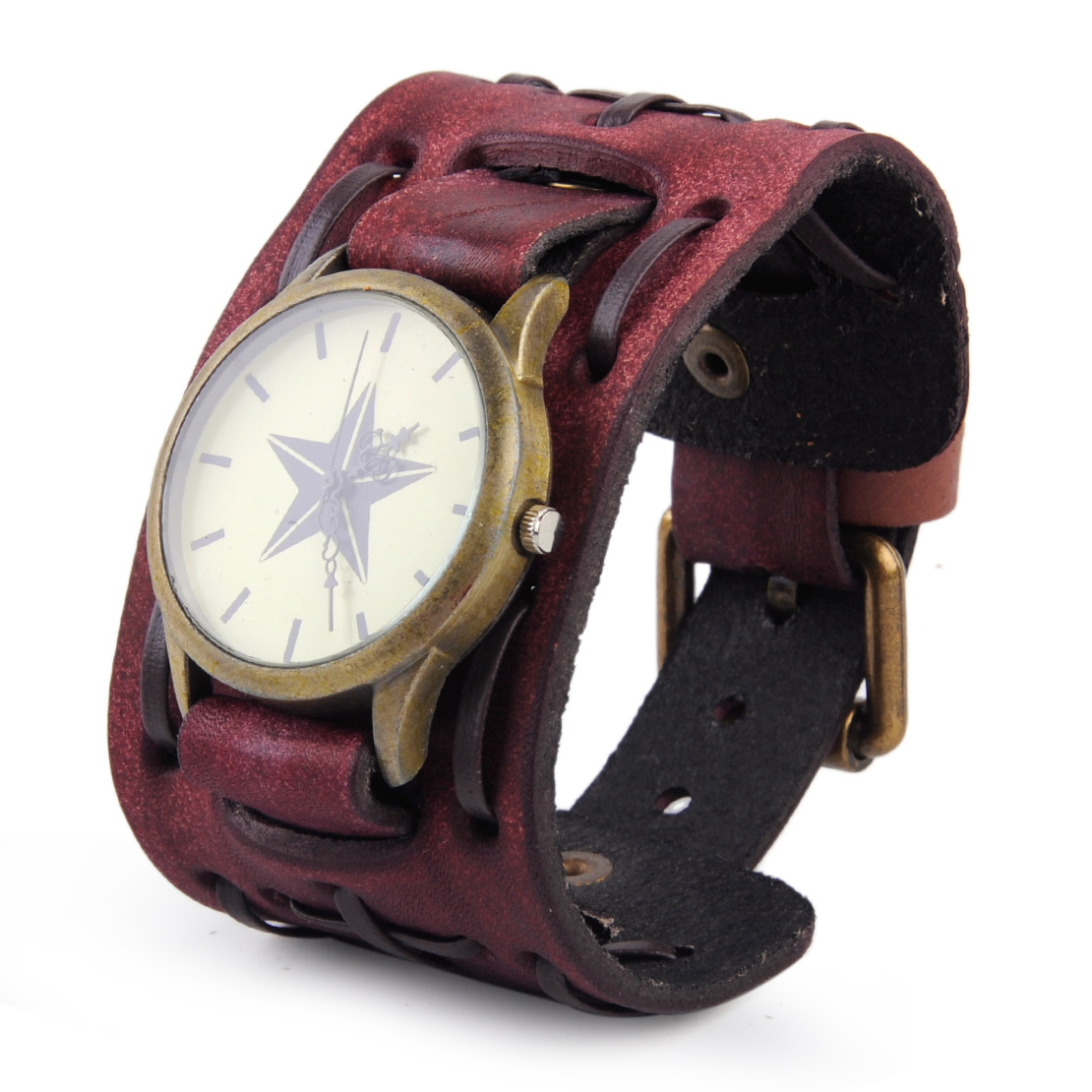 Retro Cool Punk Wrist Strap Watch Wide Leather WristBand Bracelet Cuff Men Women - Picture 10 of 10