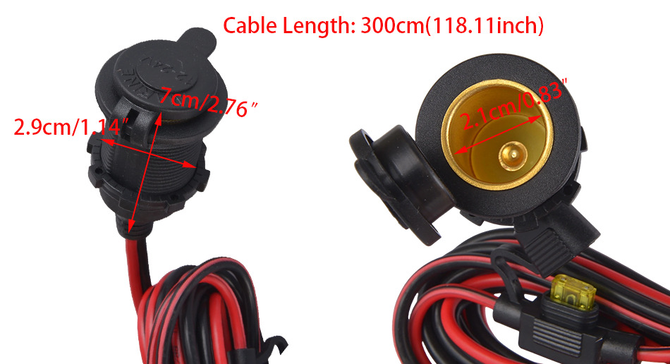 Car 3m Cigarette Lighter Socket Plug Outlet Extension Cable Adapter