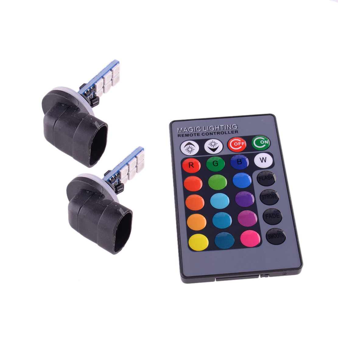 RGB 881 LED Headlight & Fog Light Bulbs - Multi-Color With Remote, 27W 800lm, 12V (Pair)