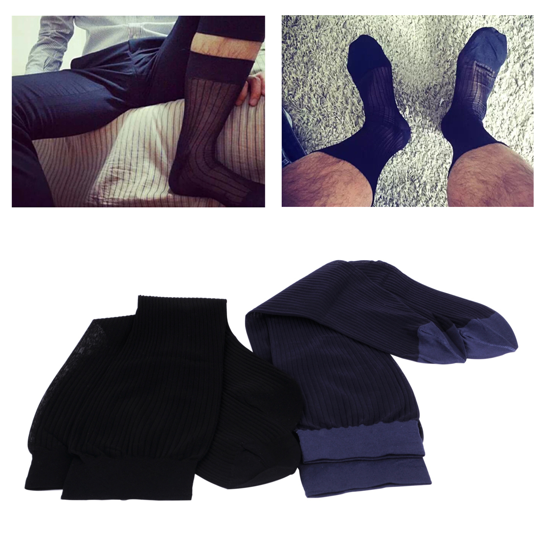 1Pair Men Business Suit Formal Nylon Silk Sheer Dress Socks Smooth ...