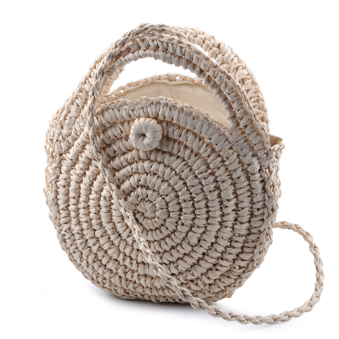Vintage Round Straw Handmade Crossbody Shoulder Bag Circle Rattan ...