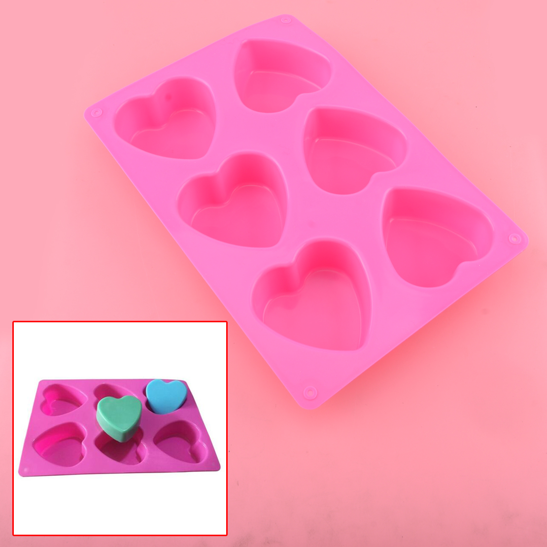 6-Cavities Heart Shape Silicone Cake Cupcake Baking Mold Soap Mold ...